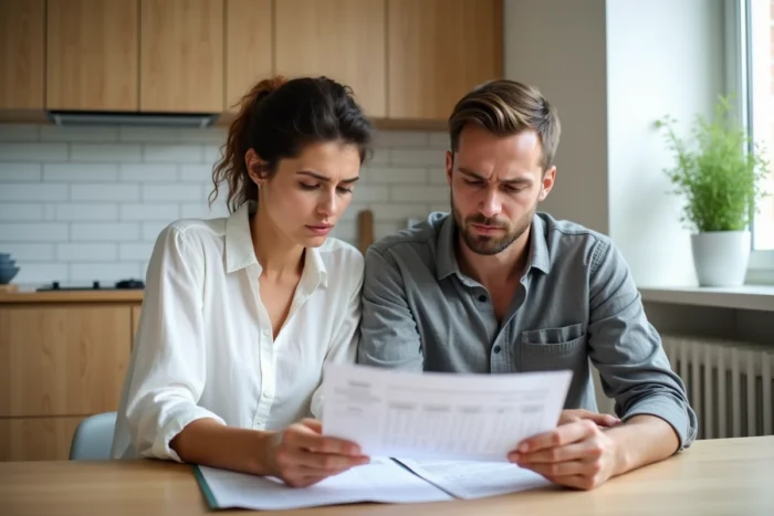 Couple consultant leur offre de prêt immobilier acceptée avec un calendrier pour anticiper le délai avant la signature notariale