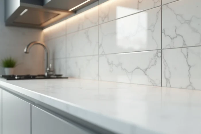 Crédence prolongée jusqu'au plan de travail pour combler l'espace entre le mur et le comptoir de cuisine