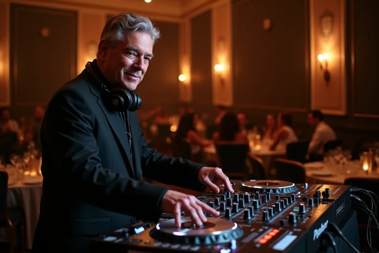 DJ professionnel derrière sa console lors d'une soirée privée haut de gamme