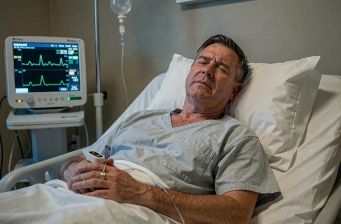 Patient hospitalisé la nuit avec surveillance du score SNAP par monitoring cardiaque